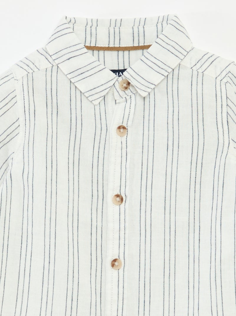 Chemise rayée en lin et coton Blanc - Kiabi