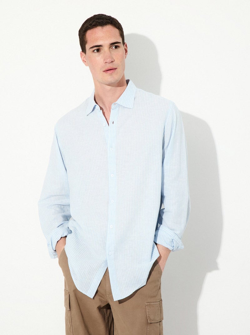 Chemise rayée en lin MO Fashion Bleu - Kiabi