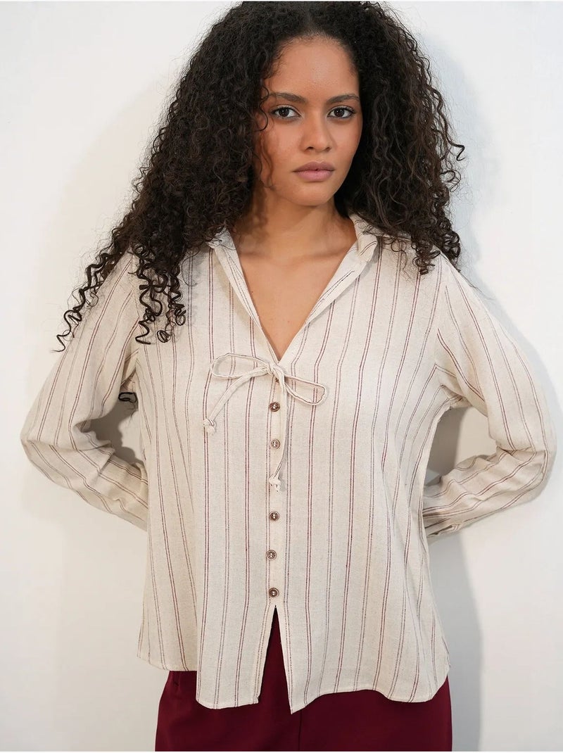 Chemise rayée en mélange de lin avec lien bdart Beige naturel - Kiabi