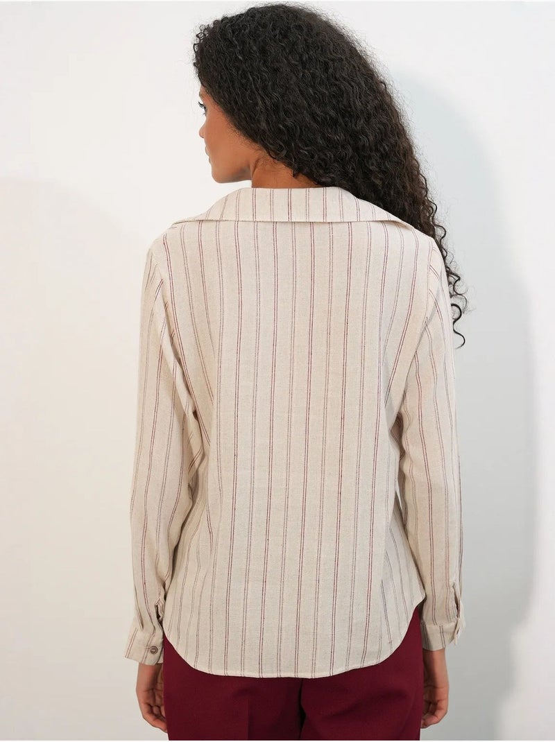 Chemise rayée en mélange de lin avec lien bdart Beige naturel - Kiabi