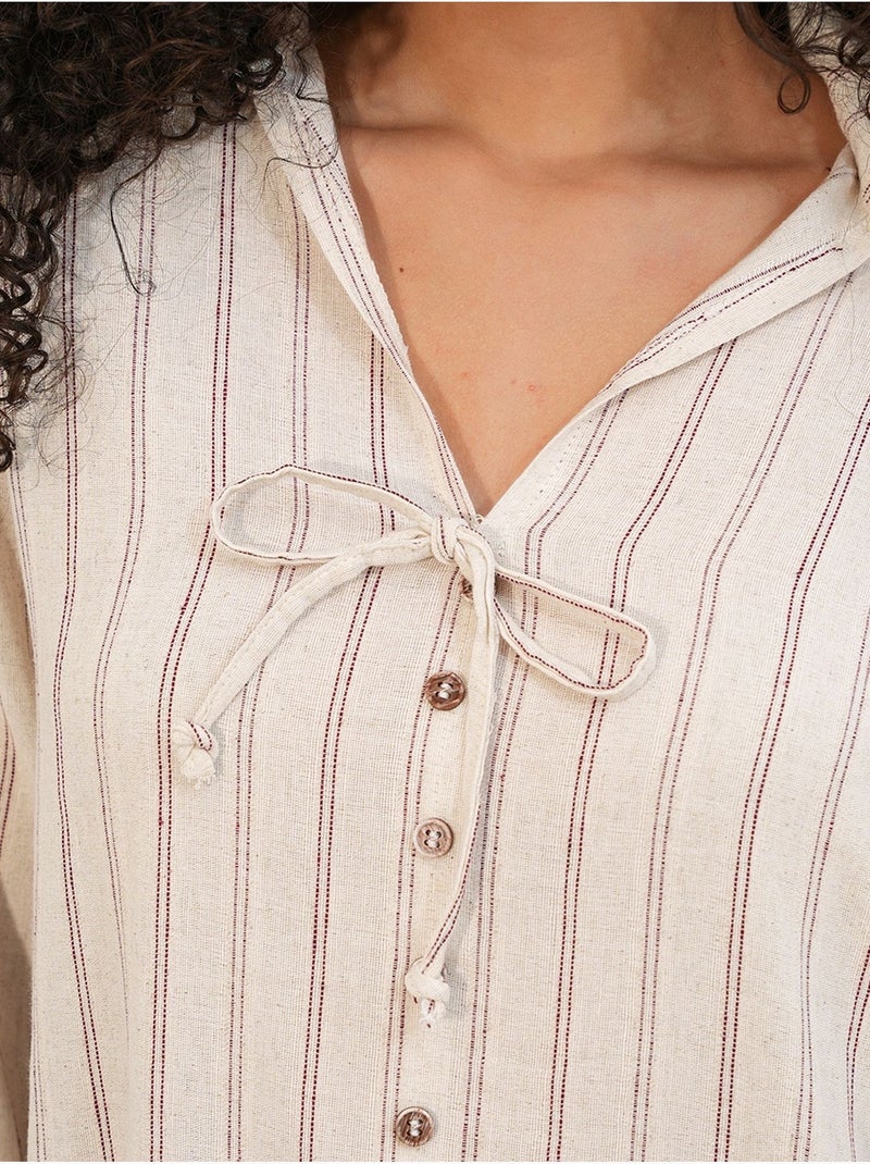 Chemise rayée en mélange de lin avec lien bdart Beige naturel - Kiabi