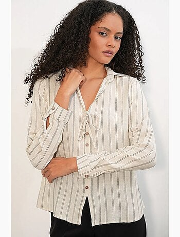 Chemise rayée en mélange de lin avec lien bdart
