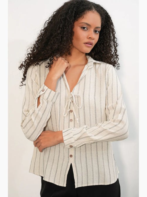 Chemise rayée en mélange de lin avec lien bdart - Kiabi Chemise rayée en mélange de lin avec lien bdart - Kiabi