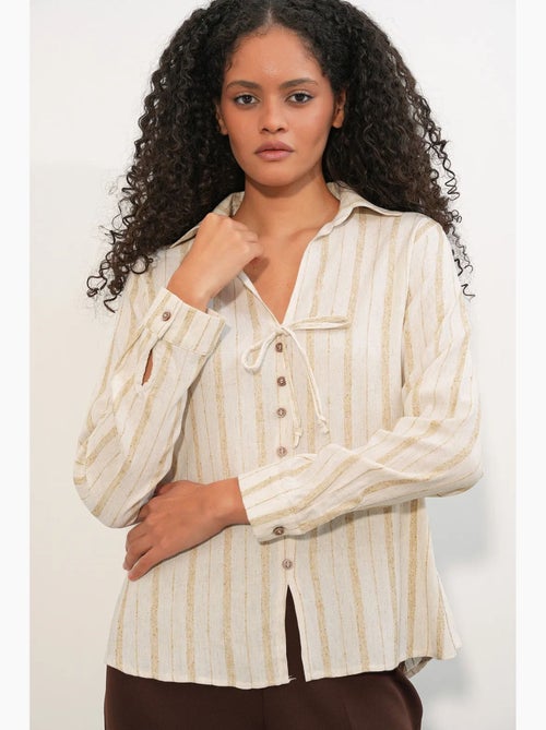 Chemise rayée en mélange de lin avec lien bdart - Kiabi Chemise rayée en mélange de lin avec lien bdart - Kiabi