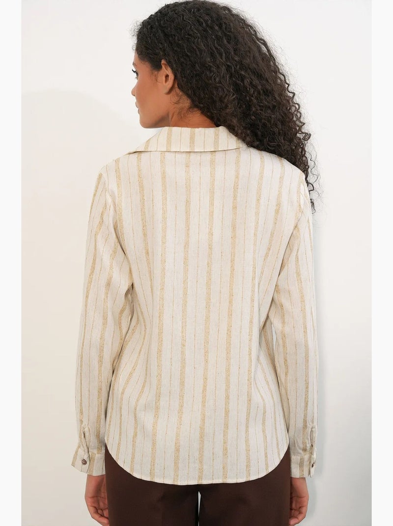 Chemise rayée en mélange de lin avec lien bdart Crème - Kiabi