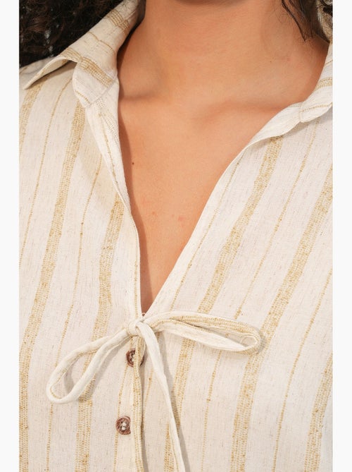 Chemise rayée en mélange de lin avec lien bdart - Kiabi Chemise rayée en mélange de lin avec lien bdart - Kiabi