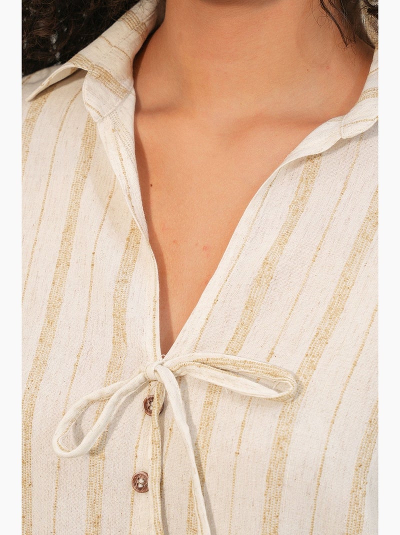 Chemise rayée en mélange de lin avec lien bdart Crème - Kiabi