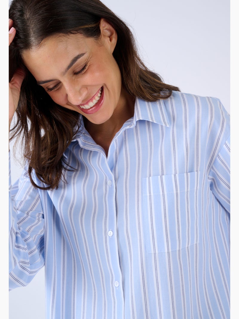 Chemise rayée en popeline - Damart Bleu - Kiabi