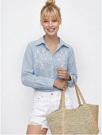 Chemise rayée en popeline avec broderie lucci