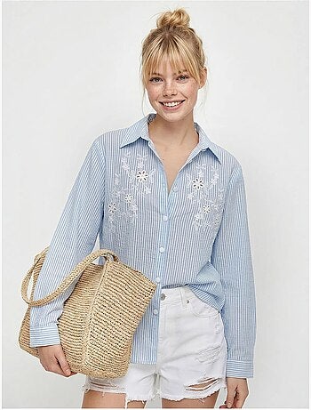 Chemise rayée en popeline avec broderie lucci