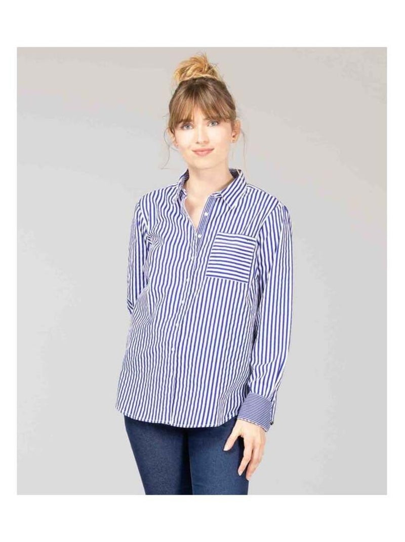 Chemise rayée en popeline Femme Bleu Bleu - Kiabi
