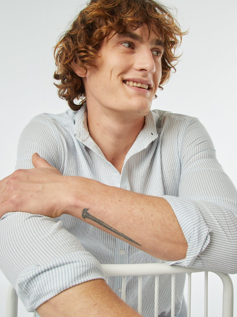 Chemise rayée en seersucker BLEU - Kiabi