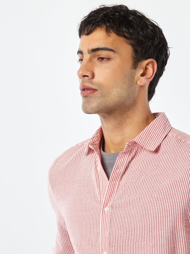 Chemise rayée en seersucker Rouge - Kiabi