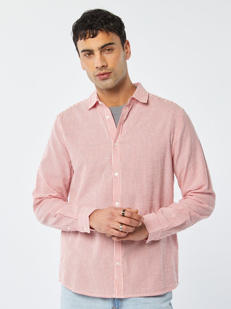 Chemise rayée en seersucker Rouge - Kiabi