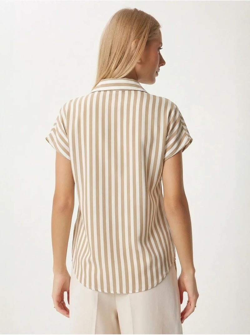 Chemise rayée en viscose à manches courtes istanbul Beige clair - Kiabi