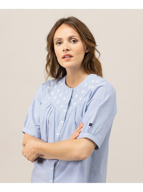 Chemise rayée manches courtes bleu/blanc Femme - Terre de Marins - Kiabi