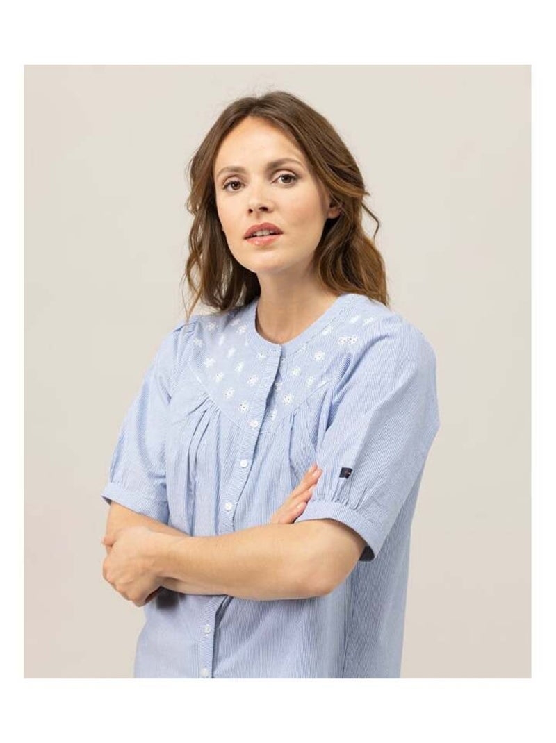 Chemise rayée manches courtes bleu/blanc Femme Blanc Bleu - Kiabi