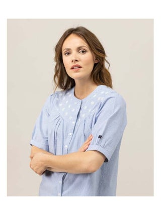 Chemise rayée manches courtes bleu/blanc Femme