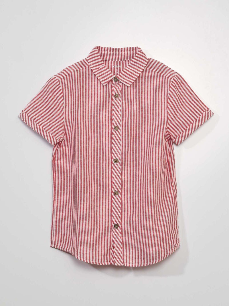 Chemise rayée manches courtes Rouge - Kiabi