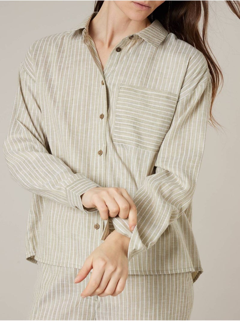 Chemise rayée oversize en coton mélangé 'Deeluxe' Kaki - Kiabi