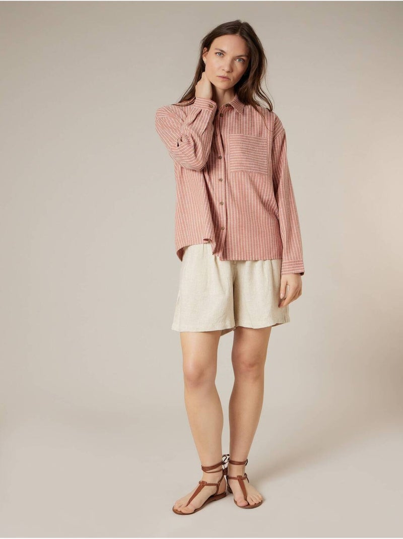 Chemise rayée oversize en coton mélangé 'Deeluxe' Saumon - Kiabi