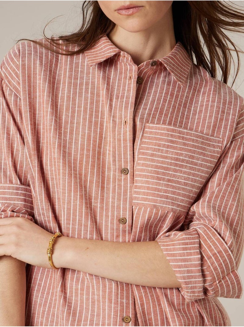 Chemise rayée oversize en coton mélangé 'Deeluxe' Saumon - Kiabi
