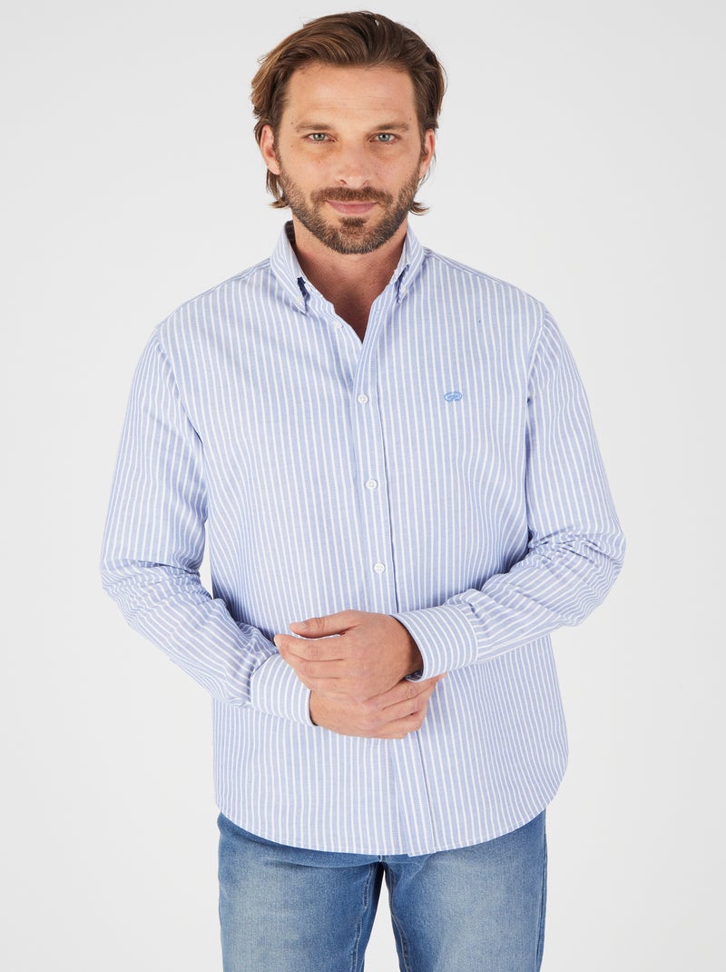 Chemise rayée Oxford toile pur coton - Damart Bleu - Kiabi