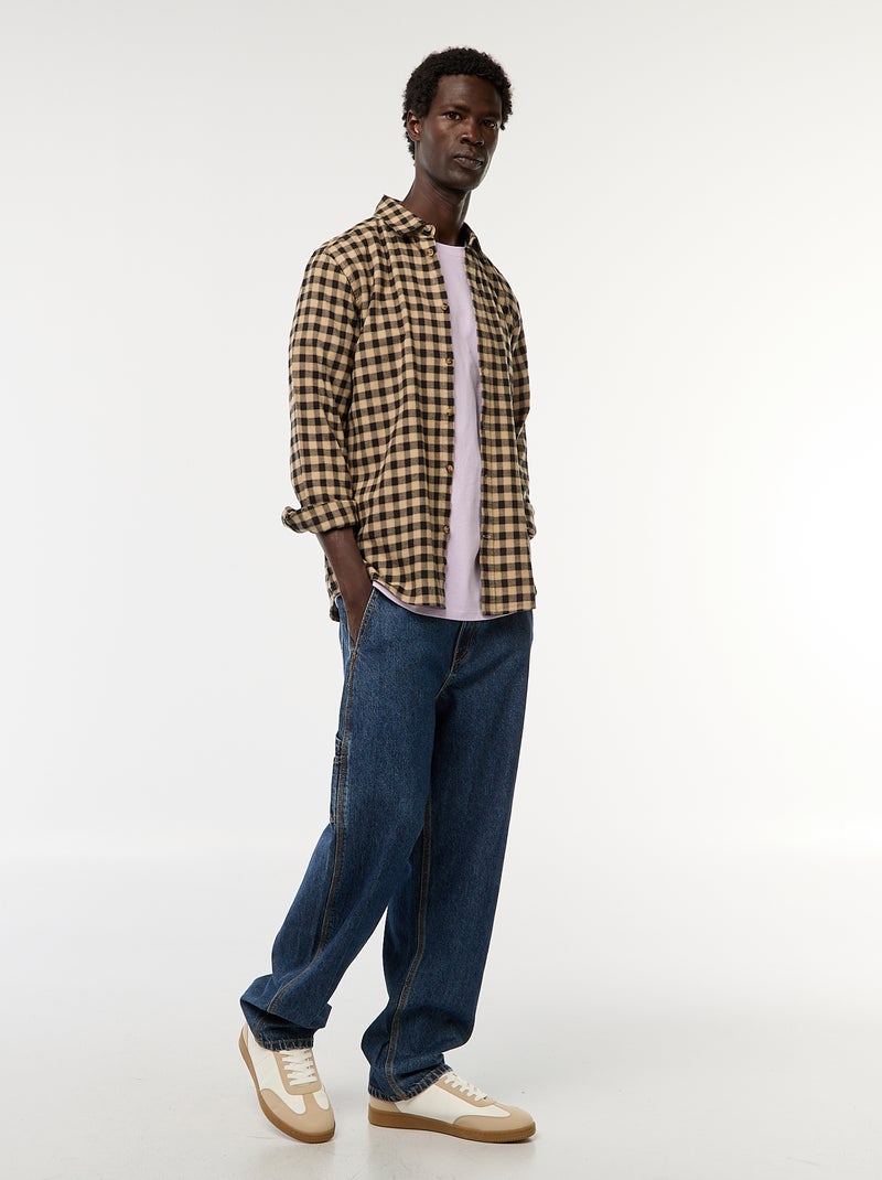 Chemise regular à carreaux Beige - Kiabi