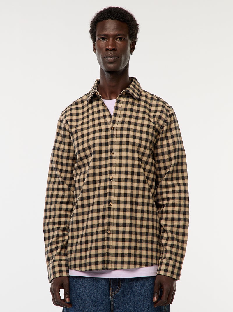 Chemise regular à carreaux Beige - Kiabi