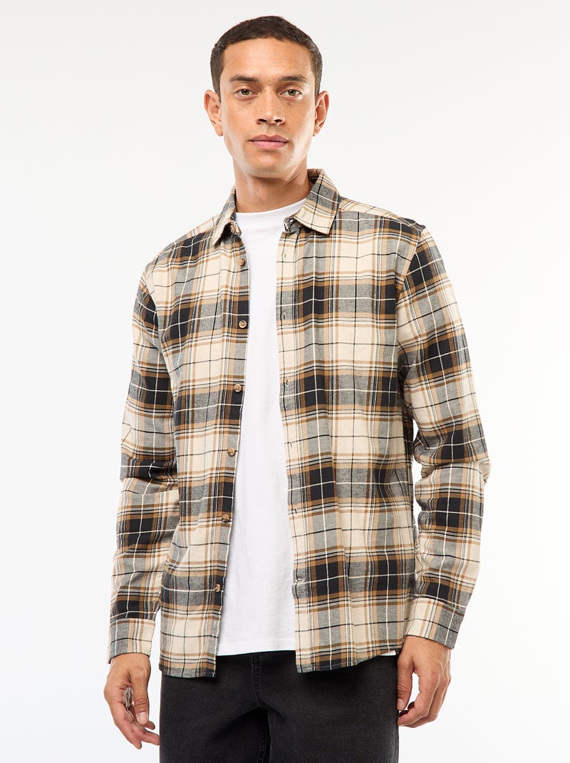 Chemise regular à carreaux Beige - Kiabi