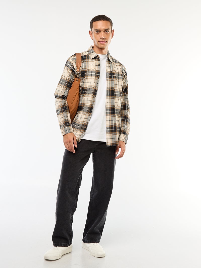 Chemise regular à carreaux Beige - Kiabi