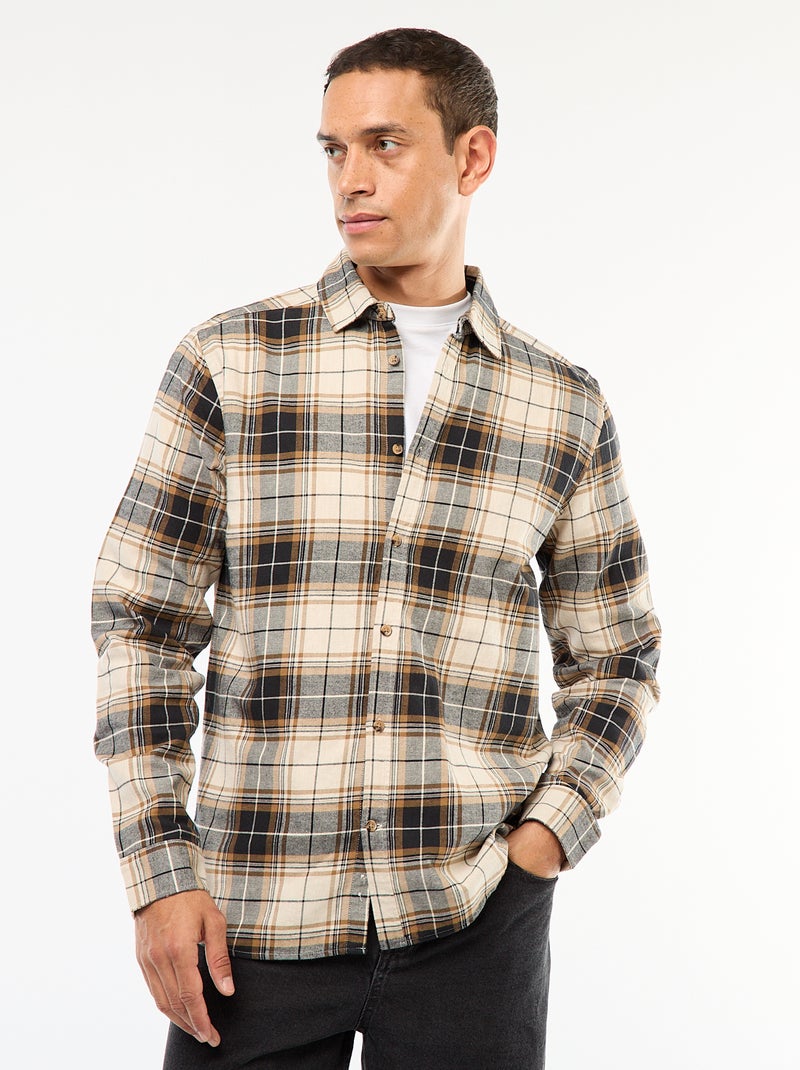 Chemise regular à carreaux Beige - Kiabi