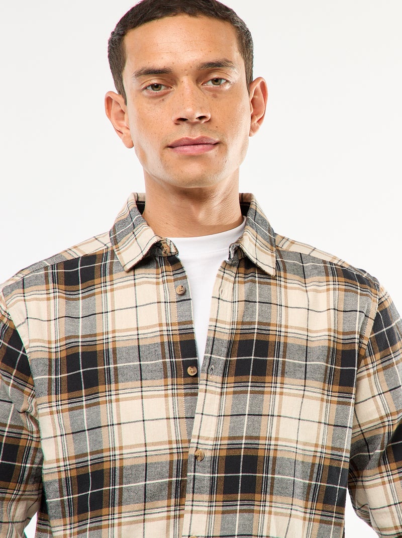 Chemise regular à carreaux Beige - Kiabi
