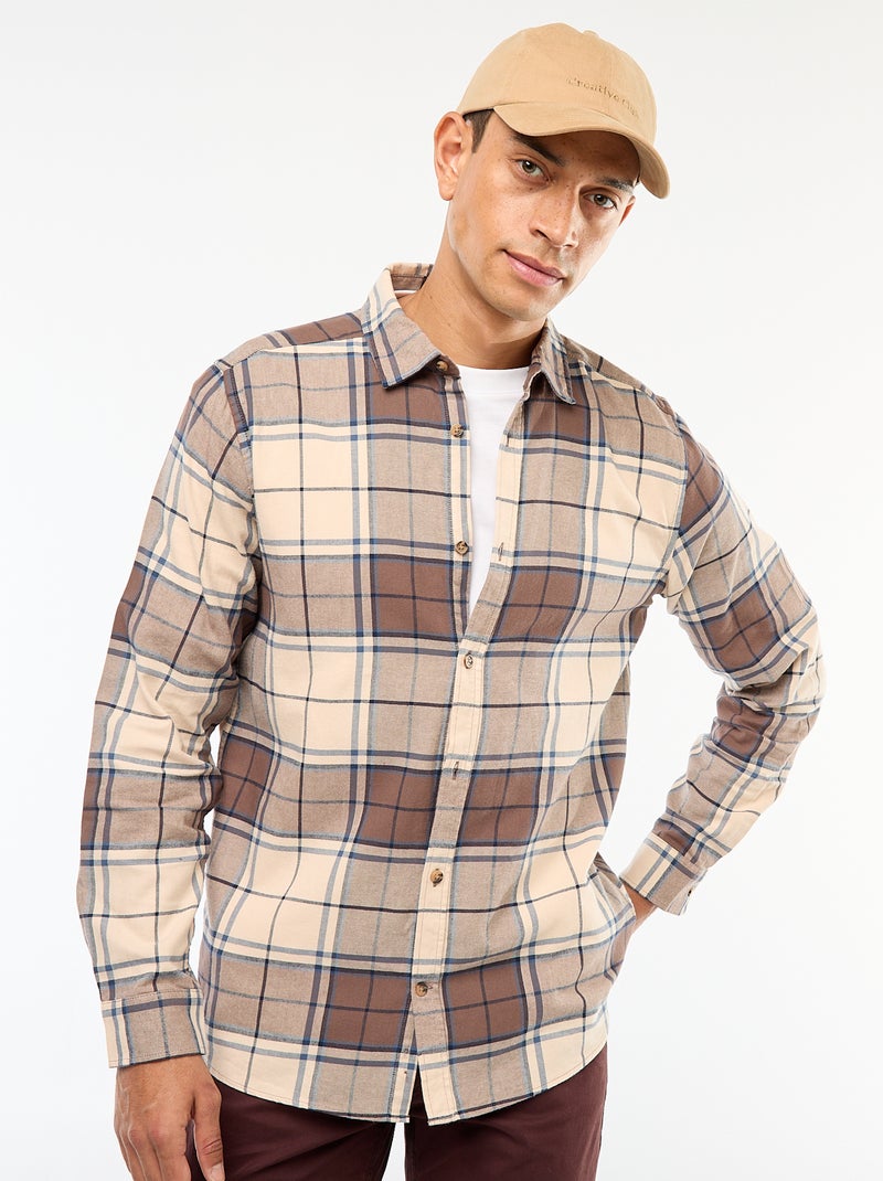 Chemise regular à carreaux Beige - Kiabi