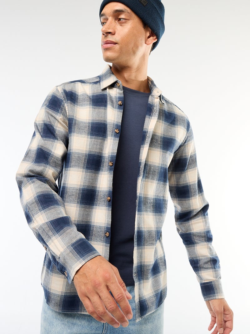 Chemise regular à carreaux Bleu - Kiabi