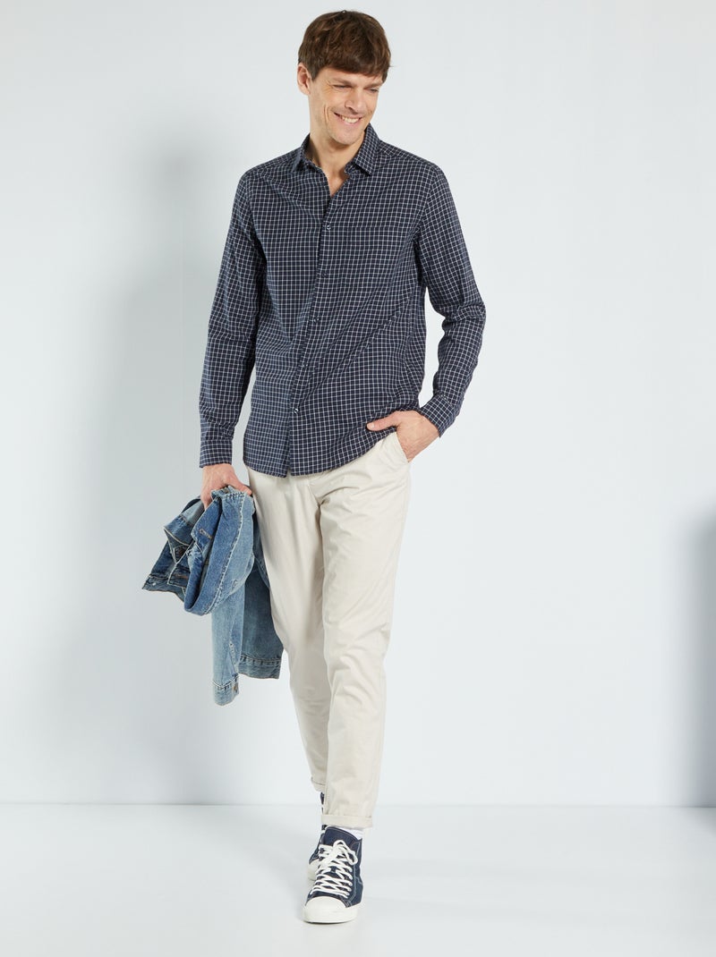 Chemise regular à carreaux Bleu marine - Kiabi