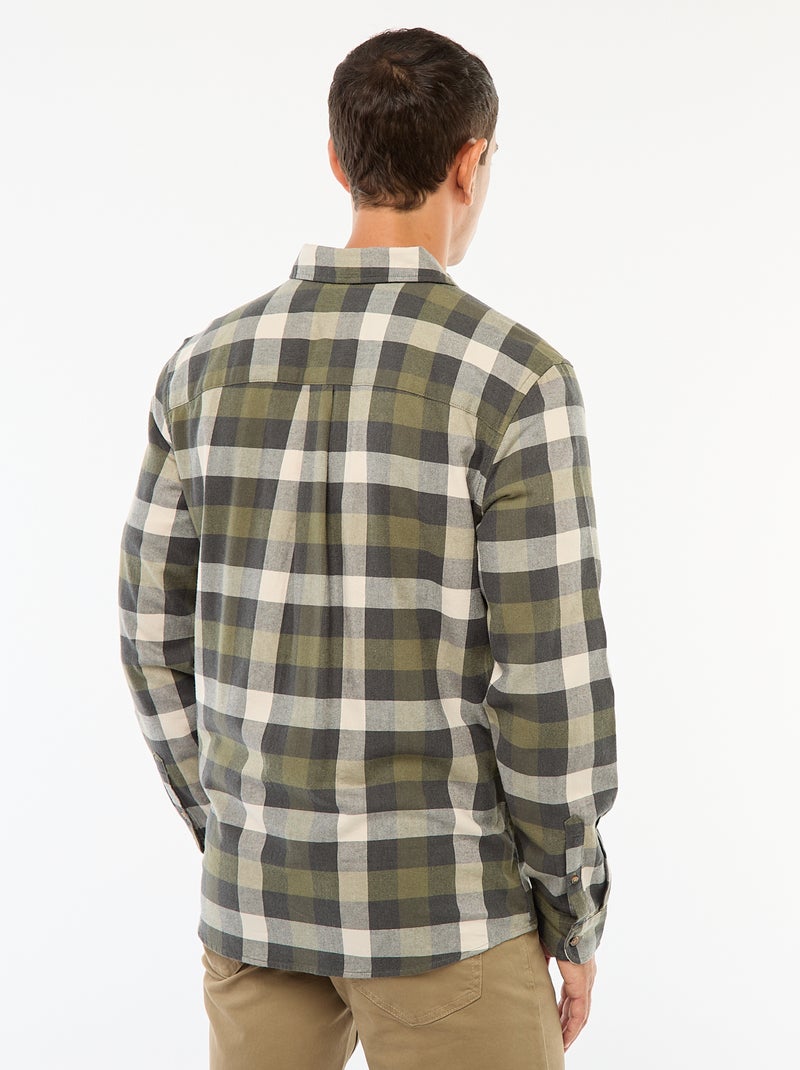 Chemise regular à carreaux Kaki - Kiabi