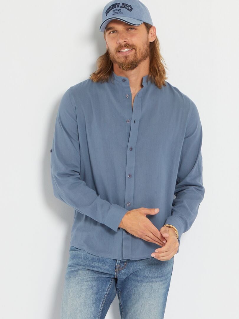 Chemise regular à col mao Bleu vert - Kiabi