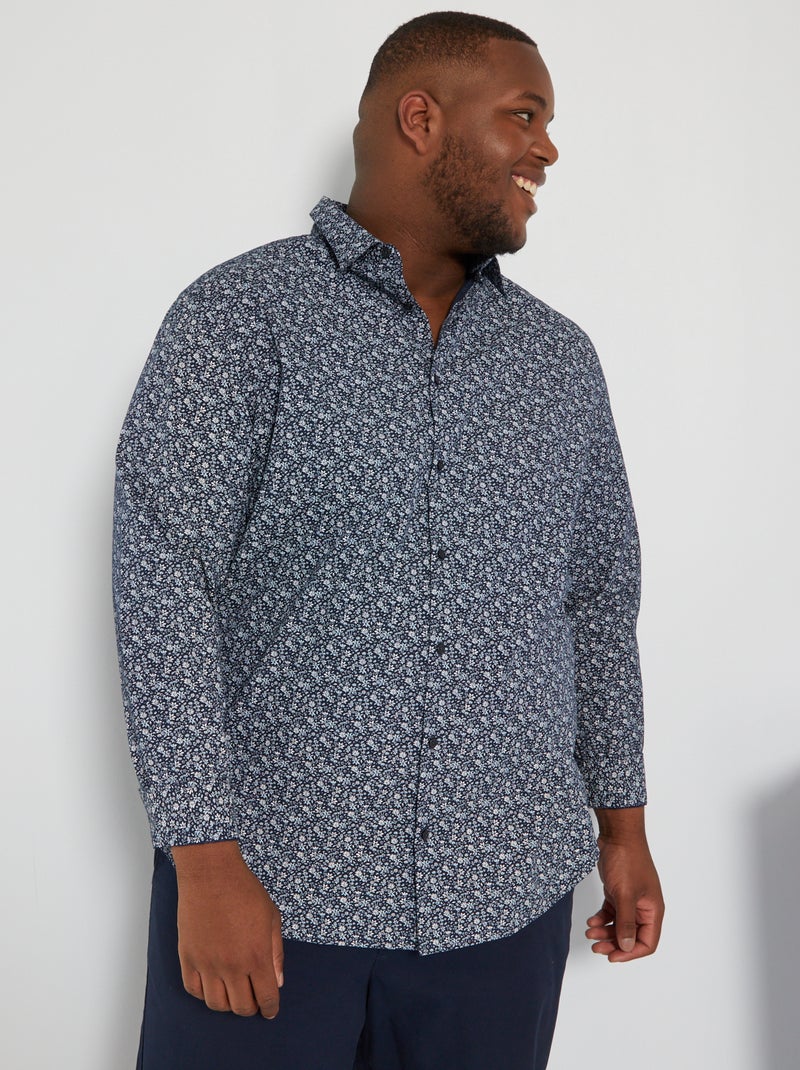 Chemise regular avec motifs fantaisie Bleu 'fleurs' - Kiabi