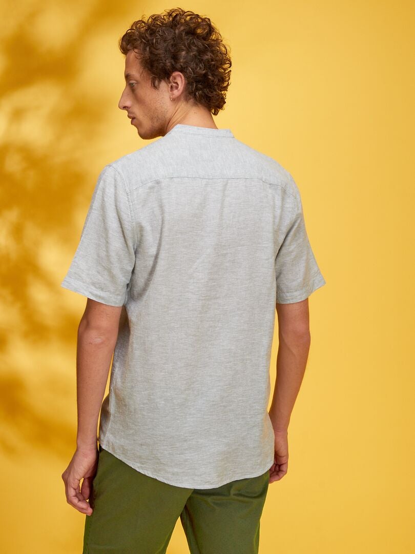 Chemise regular en lin à col mao Vert gris - Kiabi