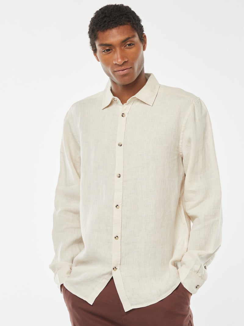 Chemise regular en lin Beige - Kiabi