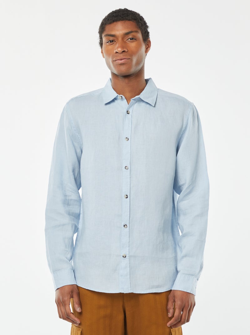 Chemise regular en lin Bleu ciel - Kiabi