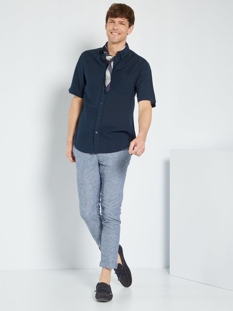 Chemise regular en lin et coton bleu marine - Kiabi