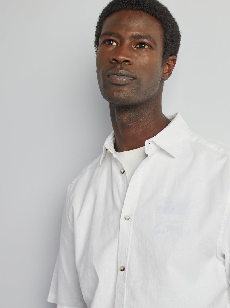 Chemise regular en lin mélangé blanc - Kiabi