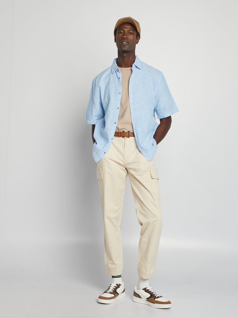 Chemise regular en lin mélangé Bleu ciel - Kiabi