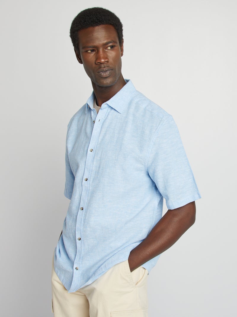 Chemise regular en lin mélangé Bleu ciel - Kiabi