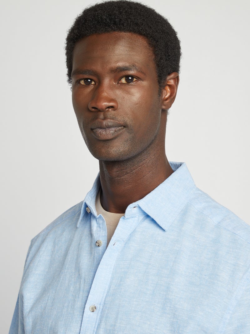 Chemise regular en lin mélangé Bleu ciel - Kiabi