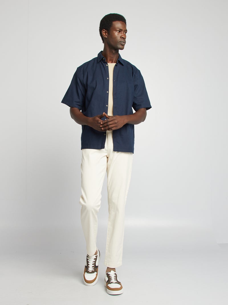 Chemise regular en lin mélangé Bleu marine - Kiabi