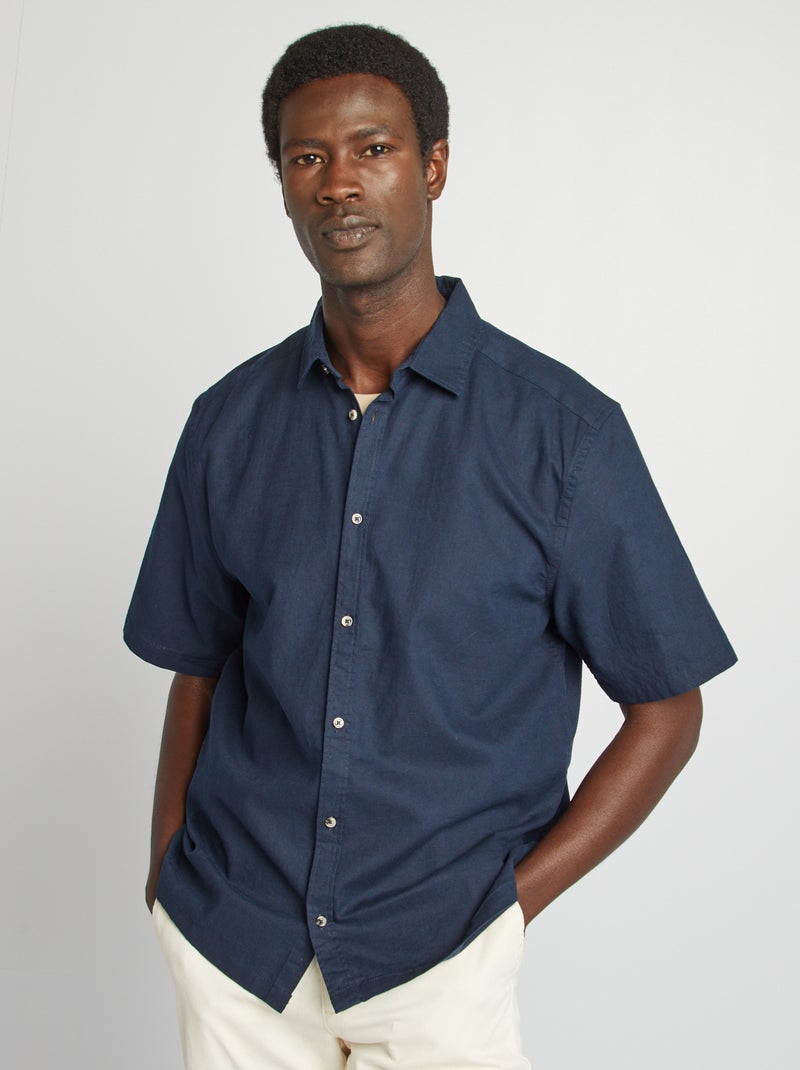 Chemise regular en lin mélangé Bleu marine - Kiabi