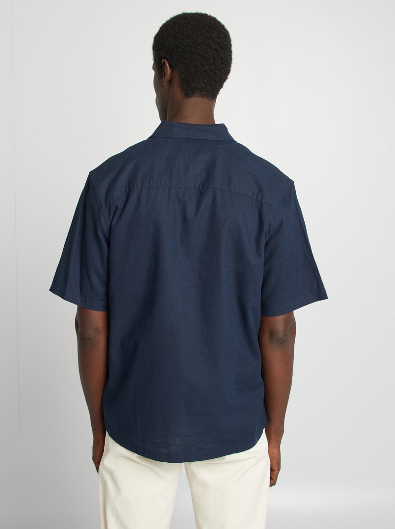 Chemise regular en lin mélangé Bleu marine - Kiabi
